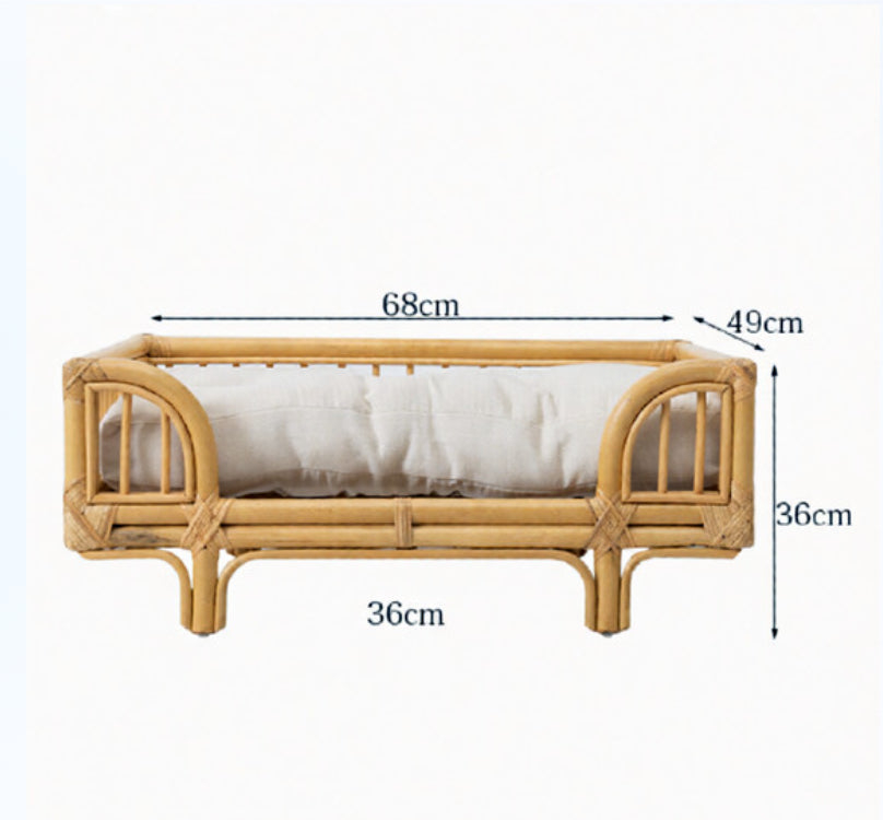 Natural Rattan Square Dog Bed Minimalist Handmade Pet Bed