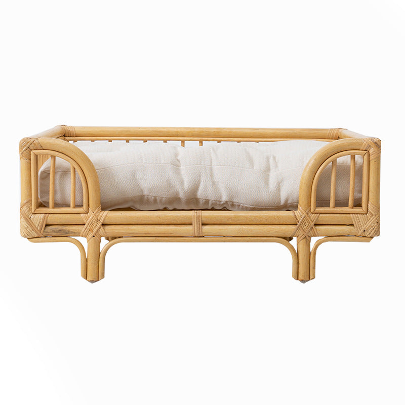 Natural Rattan Square Dog Bed Minimalist Handmade Pet Bed