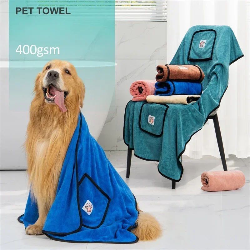 Pet Towel Dog Bathrobe Water Absorbent And Quick Drying Cleaning Beauty Glove Style Pocket Dog Bath Towel Accessori Cani