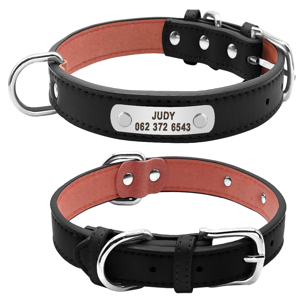 Grote Duurzaam Gepersonaliseerde Halsband PU Leer Gevoerde Pet ID Halsbanden Aangepast voor Kleine Medium Grote Honden Kat 4 Size