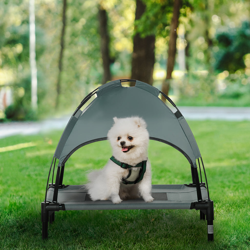 Elevated Dog Bed with Removable Canopy, Outdoor Dog Cot with UV Protection Canopy Shade, 24 inch Pet Bed for Camping, Gray