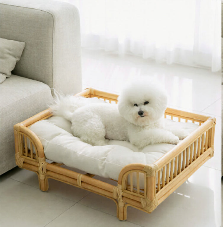 Natural Rattan Square Dog Bed Minimalist Handmade Pet Bed