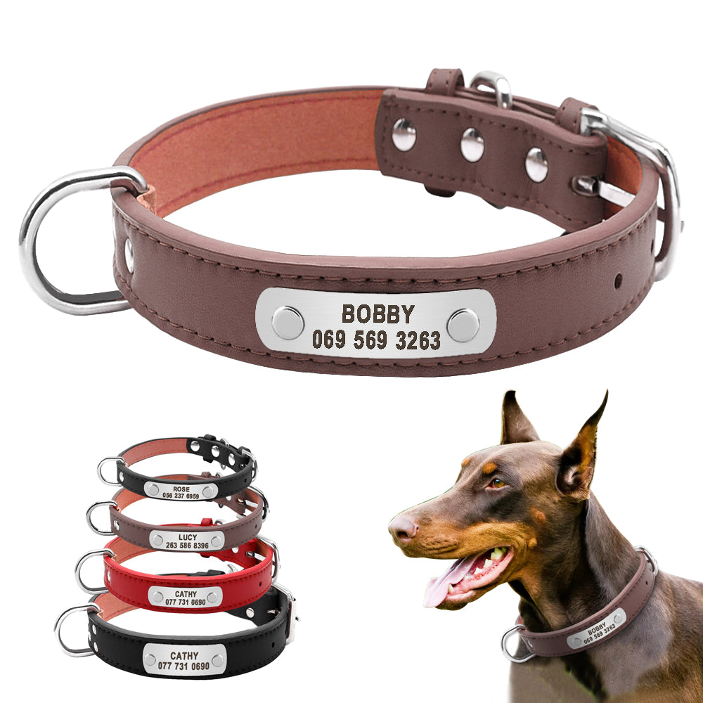 Grote Duurzaam Gepersonaliseerde Halsband PU Leer Gevoerde Pet ID Halsbanden Aangepast voor Kleine Medium Grote Honden Kat 4 Size
