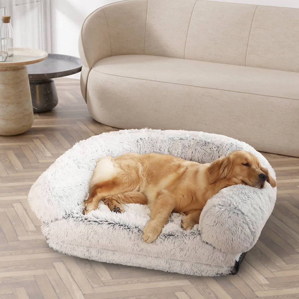1Pc Large Foldable Human Size Dog Bed With Pillow Blanket Flurry Plush Napping Human-Sized Dog Bed Machine Washable Zipped Removable Cover For Pets Kids Adults Grey 71x45x10in