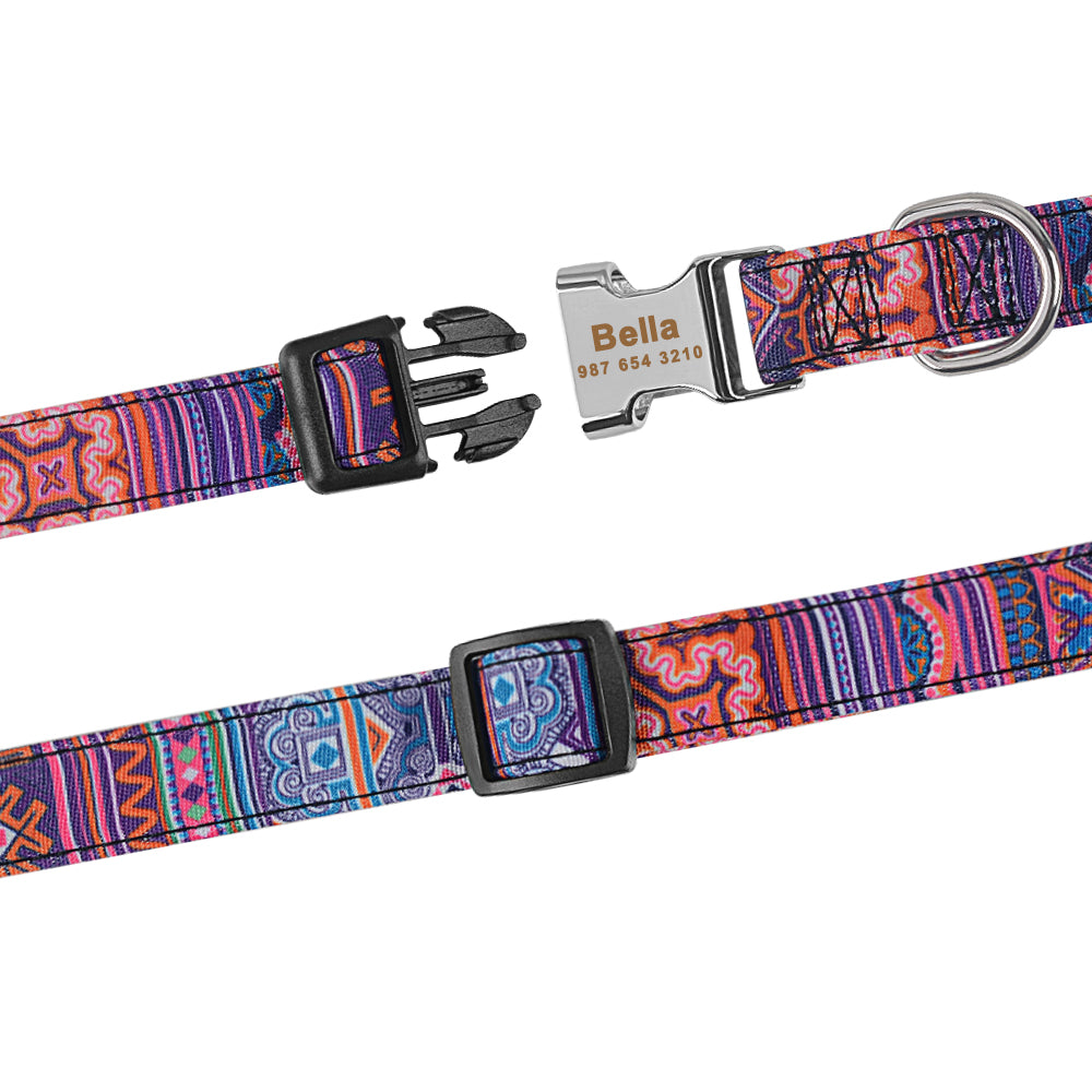 Adjustable Nylon Custom Dog Collar Free Engraved Name ID Tag