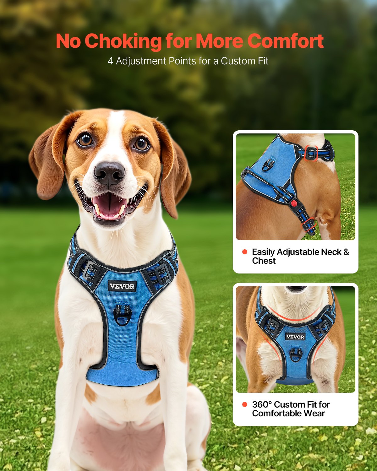 Dog Harness For Large Dogs, No Pull Adjustable Dog Vest Pet Harness, With 5ft Leash, Handle, Metal Rings, Buckles, Reflective Stitching 600D Oxford Fabric, For Training, Walking, And Hiking